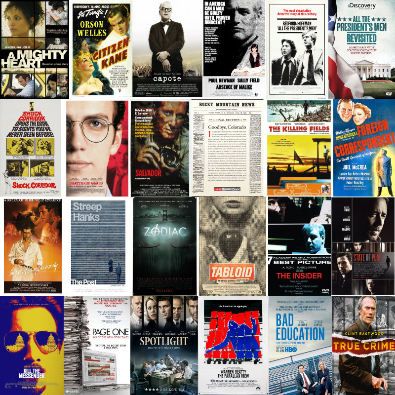 A grid of newspaper movie posters.