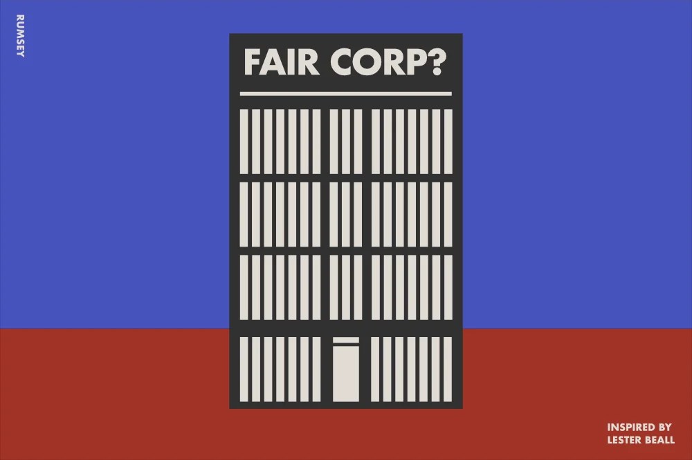 A graphic representing a big tech corporation, inspired by Lester beall.