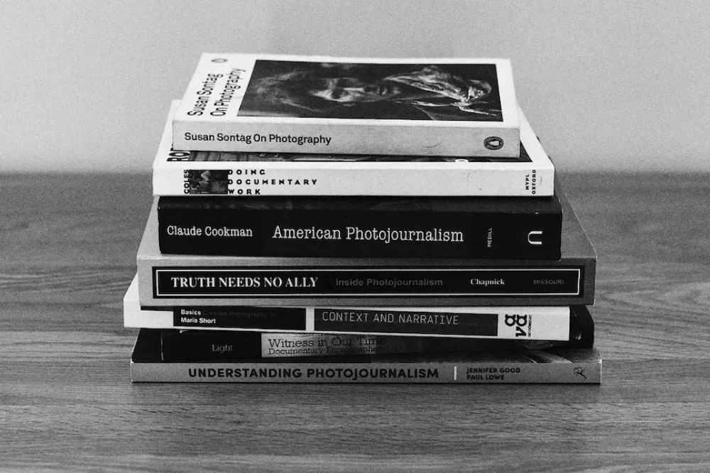 A stack of documentary photography text books